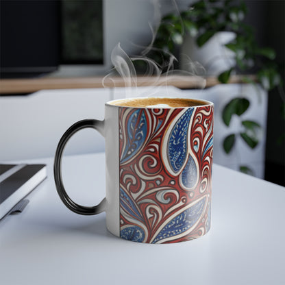 Blue And Red Paisley Color Morphing Mug, 11oz