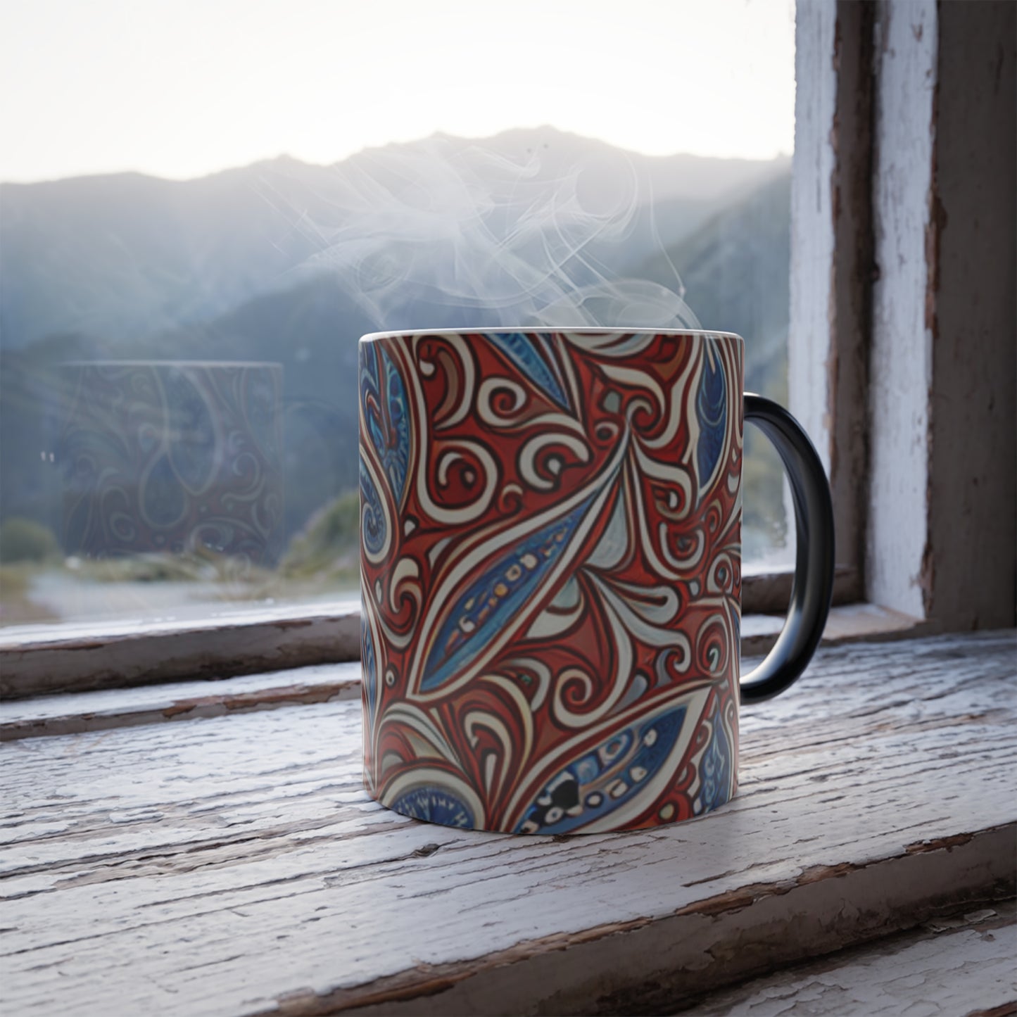 Blue And Red Paisley Color Morphing Mug, 11oz