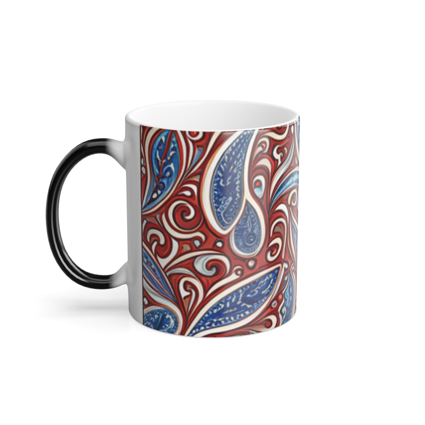 Blue And Red Paisley Color Morphing Mug, 11oz