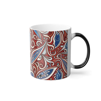 Blue And Red Paisley Color Morphing Mug, 11oz