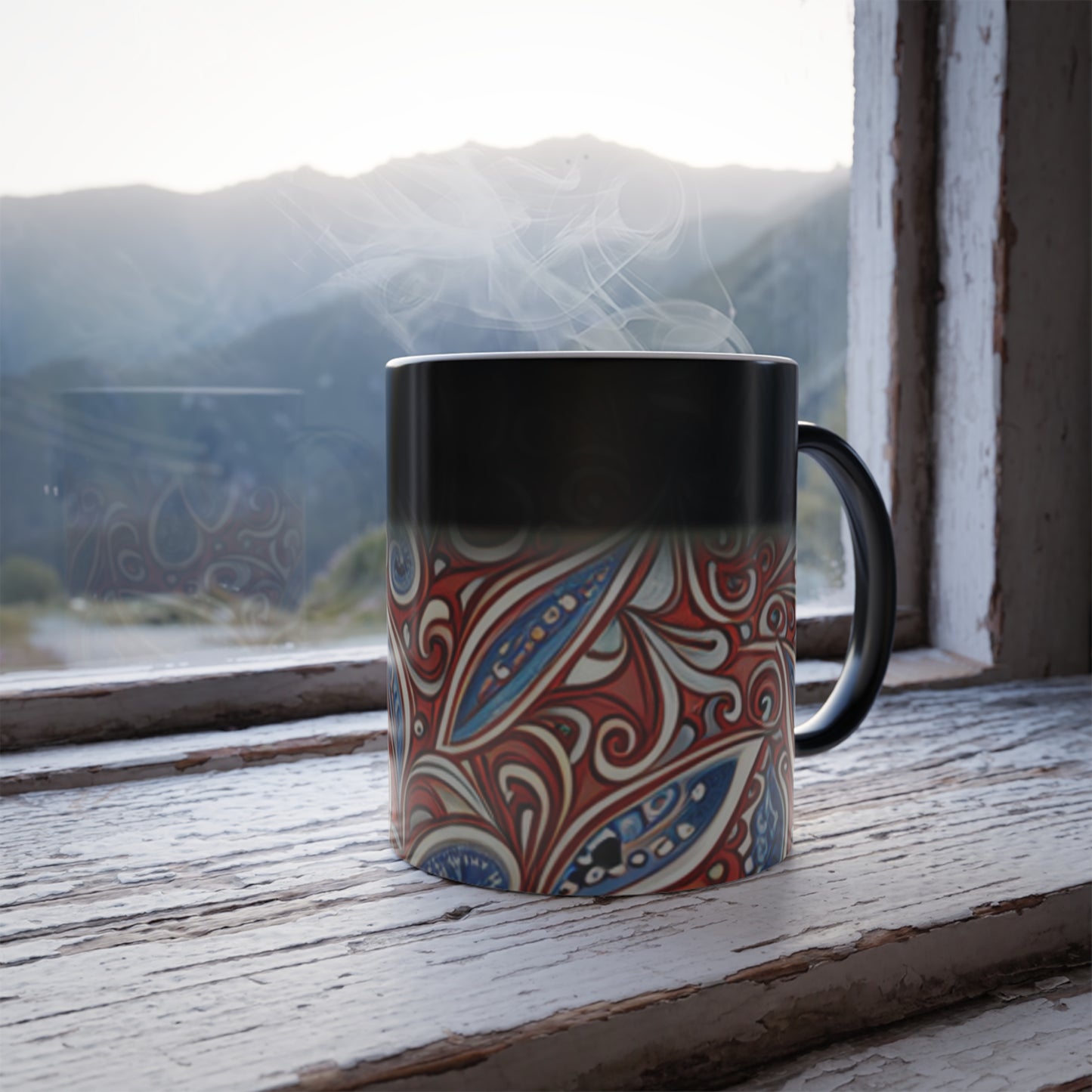 Blue And Red Paisley Color Morphing Mug, 11oz