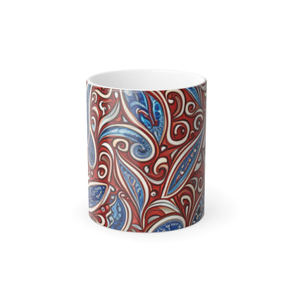 Blue And Red Paisley Color Morphing Mug, 11oz