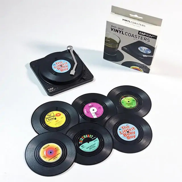 Vinyl Disk Coasters With Holder